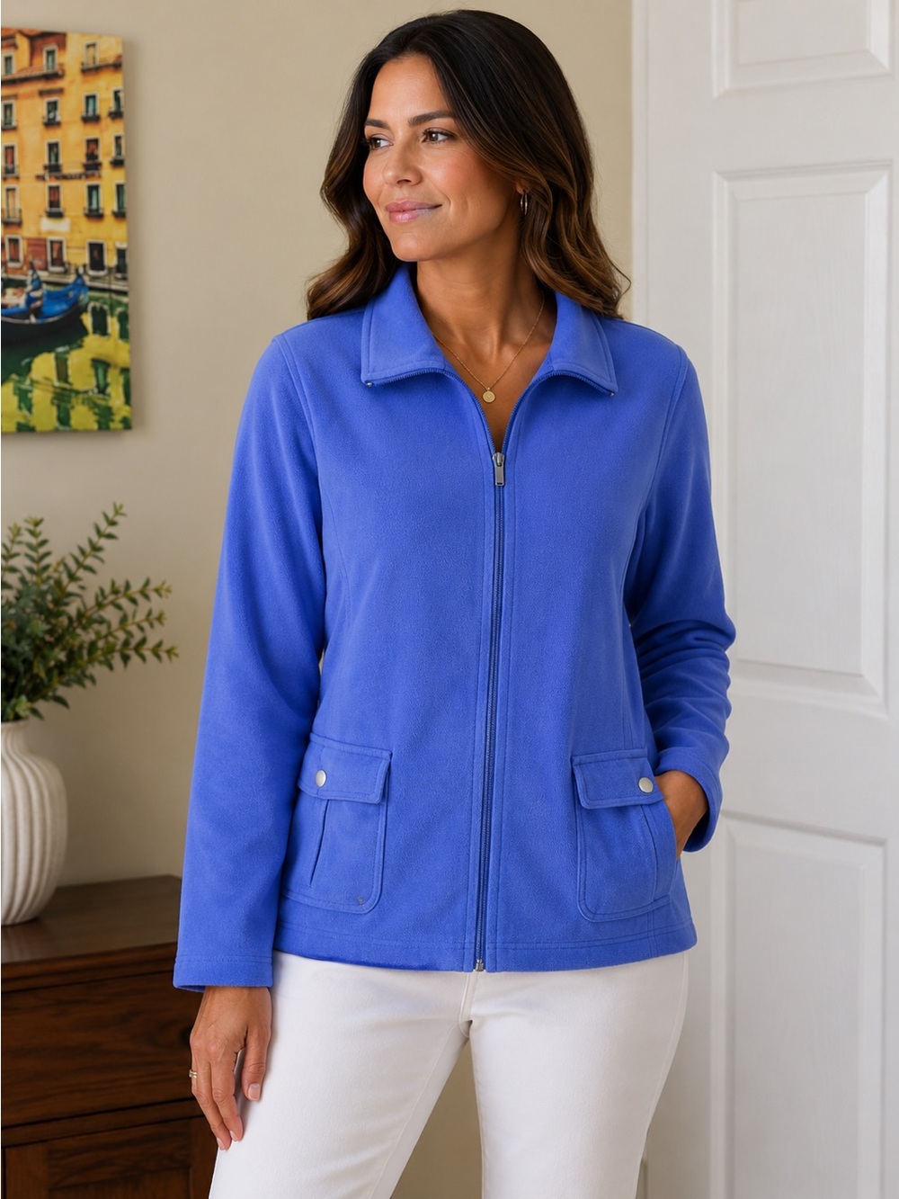 Karen Scott Women's Sport Fleece Jacket Color Regata Blue Size L